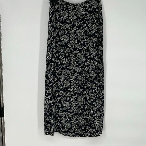 LAUREN RALPH LAUREN Skirt 6 Navy Blue White Floral Paisley Maxi A-Line Cottage - Picture 5 of 8